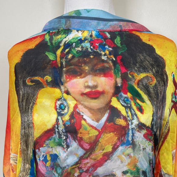 100% Silk Scarf Made in Mongolia Abstract Portrait Woman Watercolor Art to Wear - Picture 4 of 8